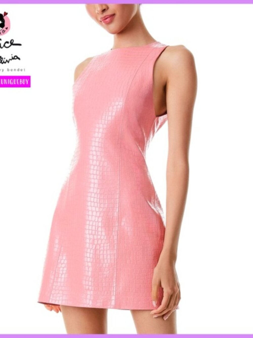 Daven pink croc embossed faux leather mini dress